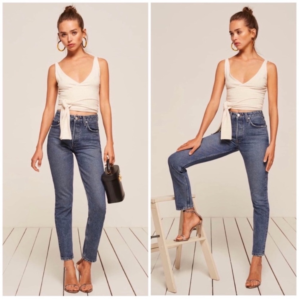 REFORMATION The Skinny French Raw Hem High Waist Jeans Button Fly Size 27